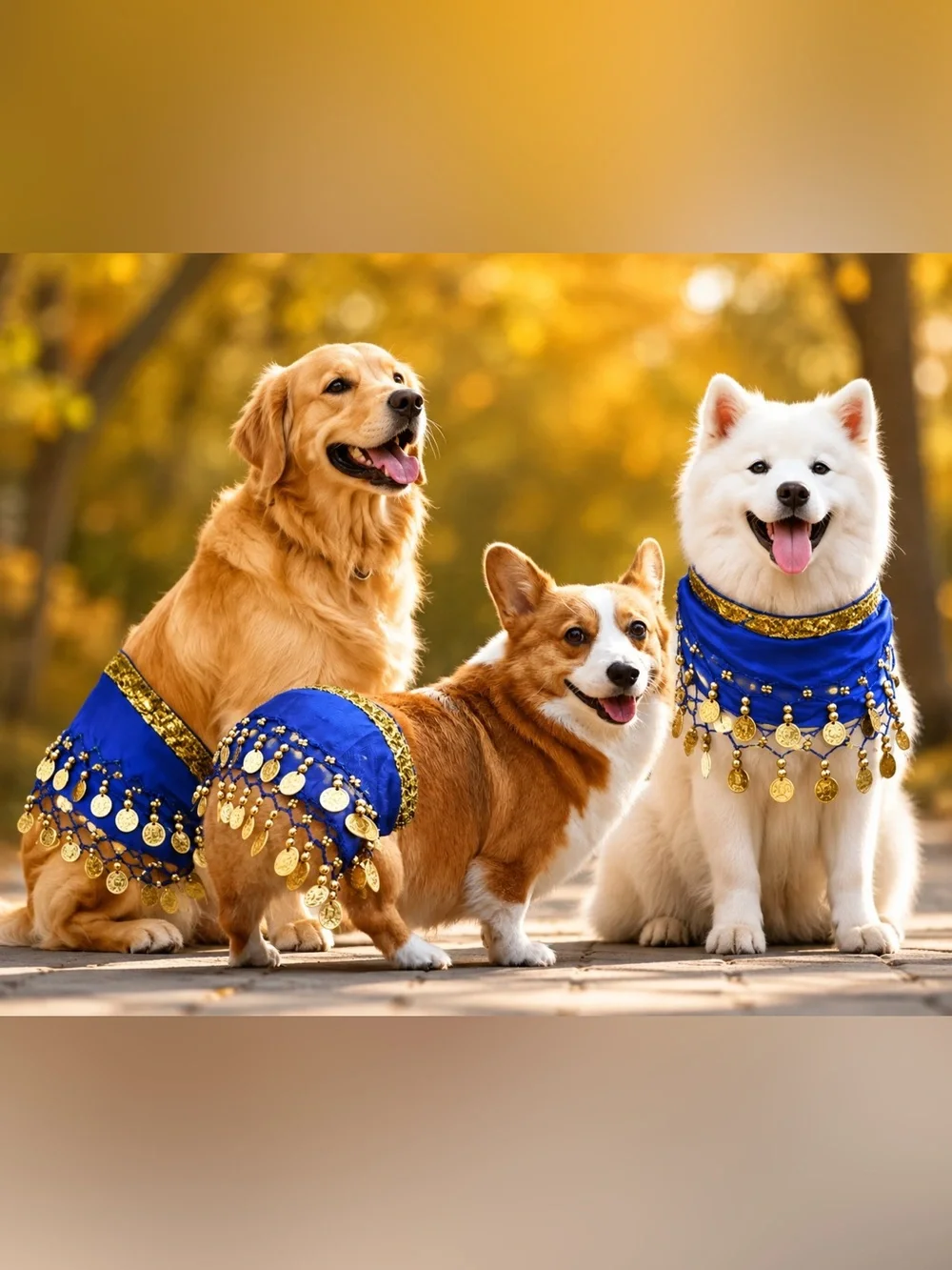 Blue Pet Belly Dance Coin Hip Scarf Costume Wrap